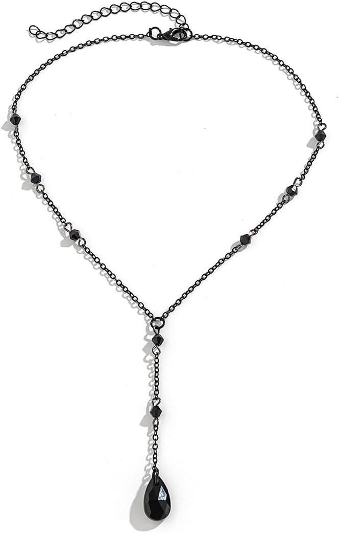 Cicod Gothic Y Necklace,Goth Black Red Crystal Bead Teardrop Necklace,Punk Y Necklace,Halloween Christmas New Year Jewelry Vampire Accessories for Women - Image 1